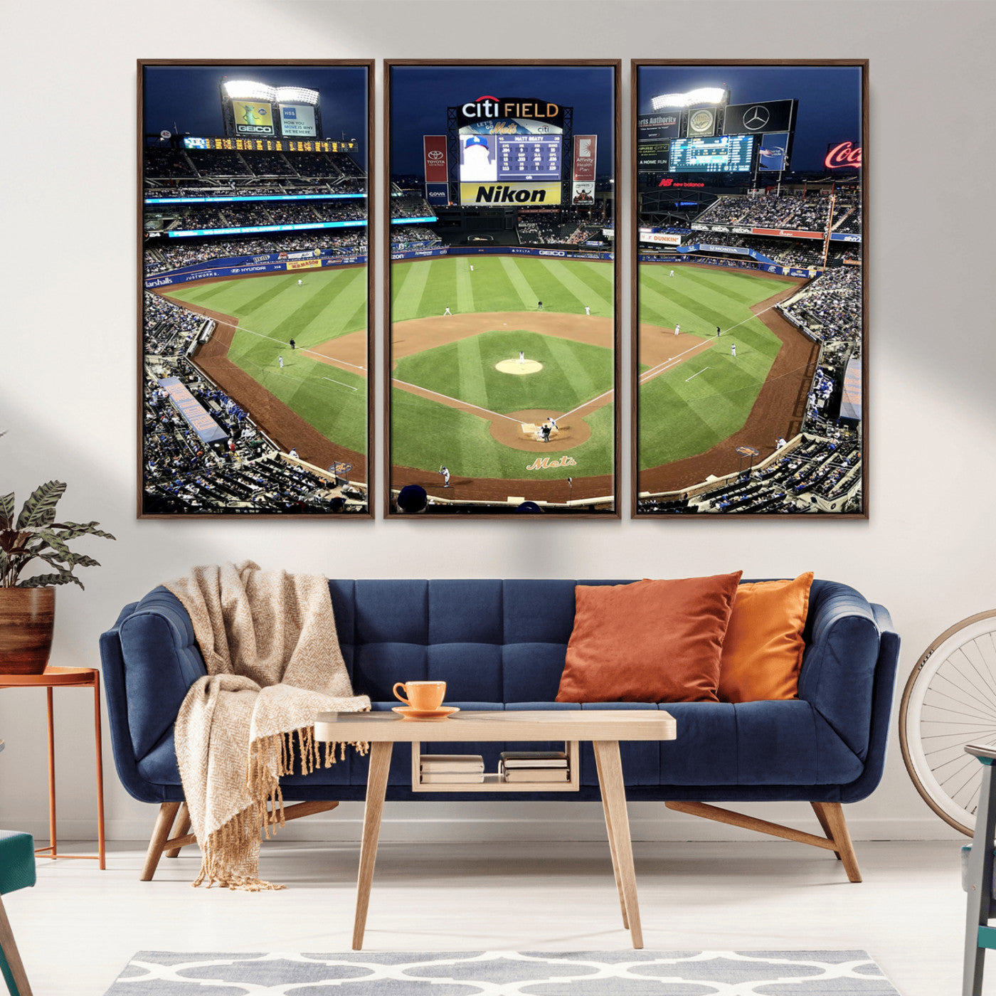 MGV-FC-48X32-3P - Citi Field Wall Art Print | 3-Panel New York Mets Baseball Stadium Canvas Print | Framed Sports Decor for Living Room, Man Cave, or Office Decor