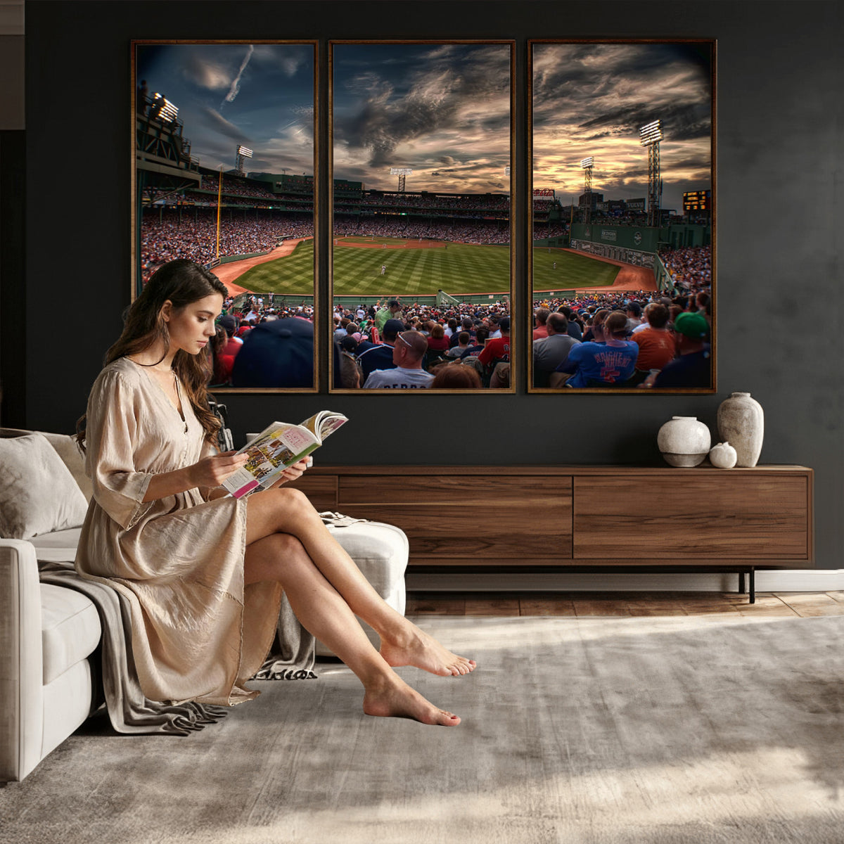 53432-MGV-CV-36X24 - Boston Red Sox Baseball Team Print, Massachusetts Fenway Park Stadium Wall Art Canvas Print