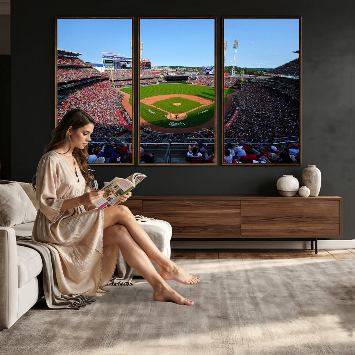 90998-MGV-CV-36X24 - Cincinnati Reds Baseball Canvas Print | Great American Ball Park Stadium Wall Art