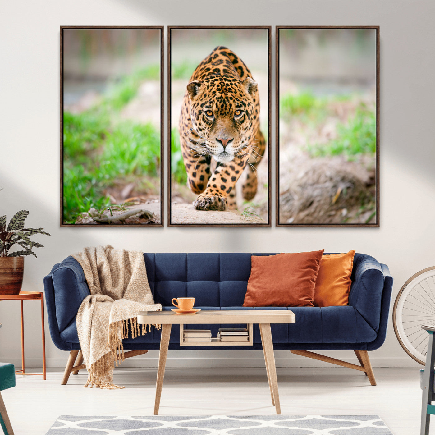 MGV-FC-48X32-3P - Leopard on the Prowl - Stunning Large Framed Canvas Wall Art for Living Room, Bedroom, or Office Décor, Vibrant Wildlife Print, Ready to Hang
