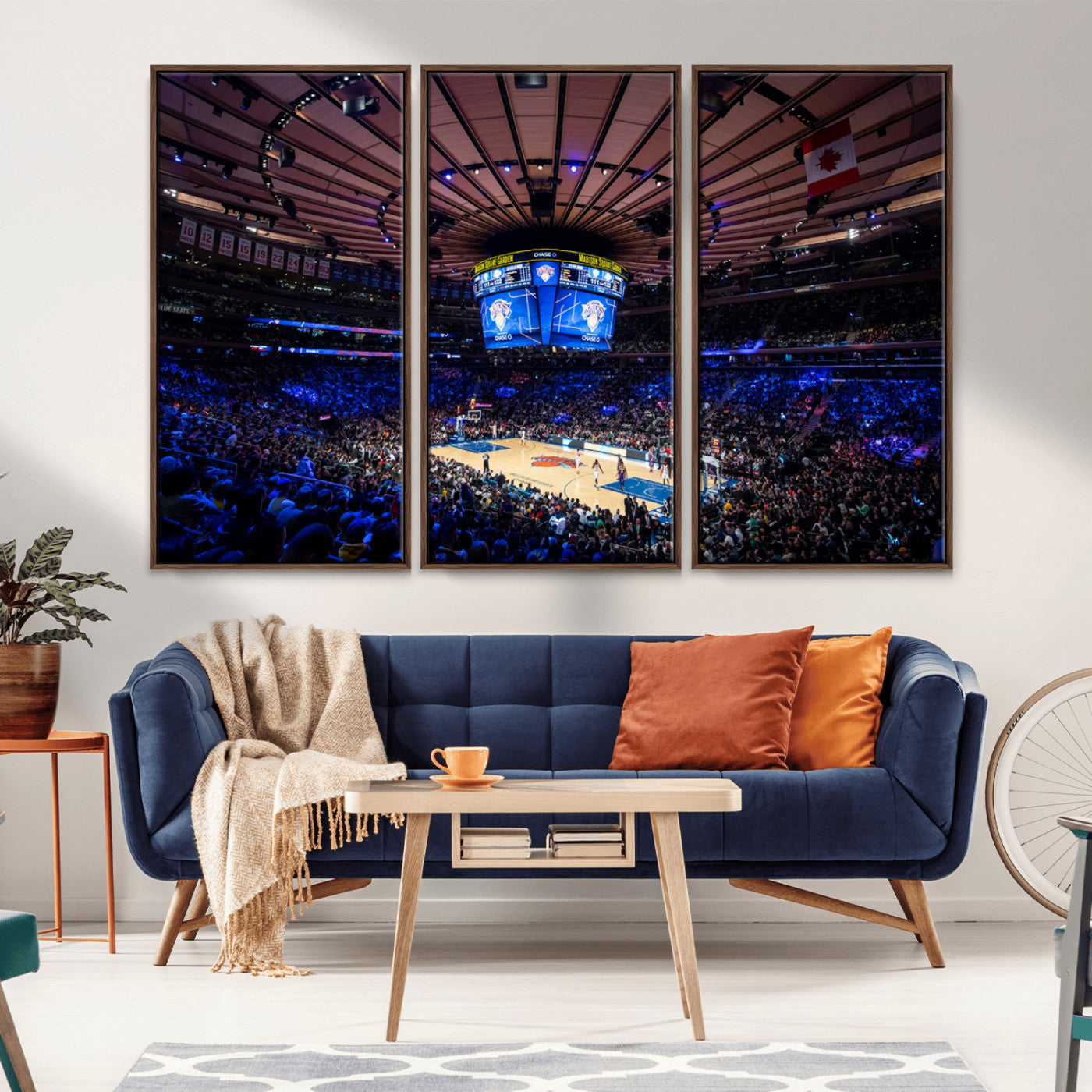 MGV-FC-48X32-3P - Madison Square Garden Basketball Arena Print - Madison Square Garden Basketball Game Triple Canvas Wall Art - NBA Match Atmosphere
