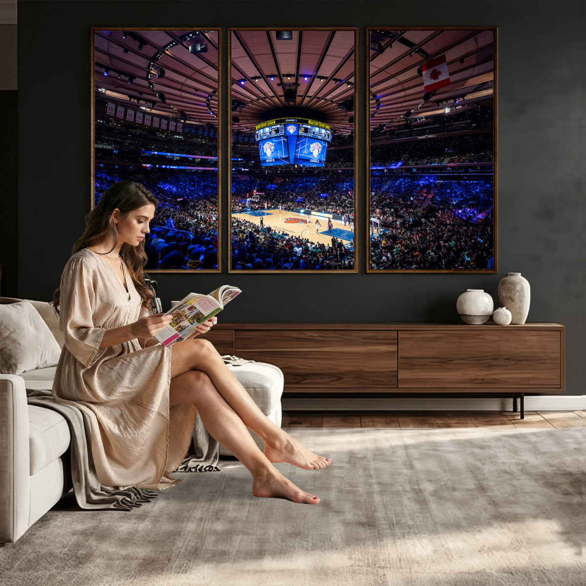 20491-MGV-CV-36X24 - Madison Square Garden Basketball Print Canvas, Basketball Game Triple Canvas Wall Art