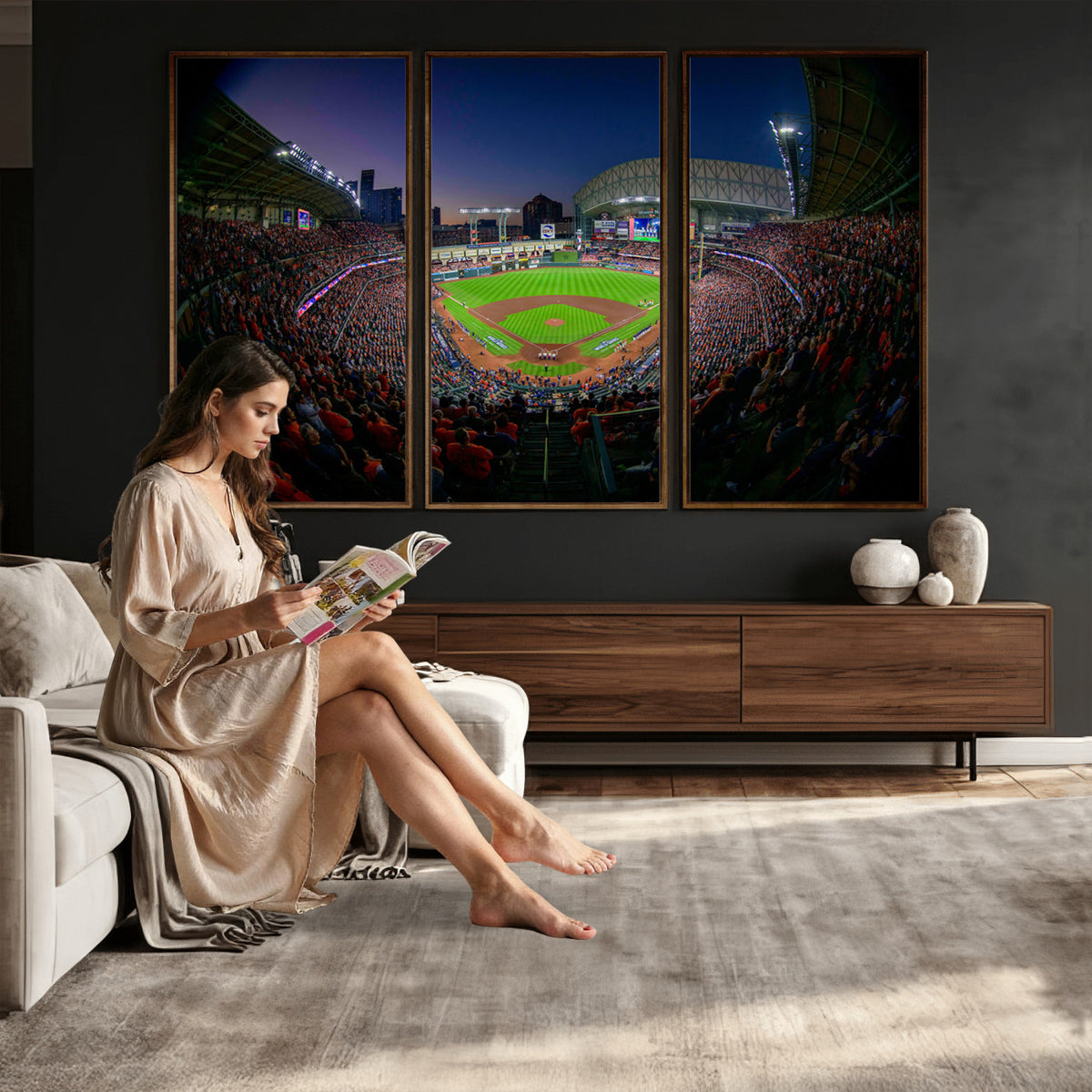 44322-MGV-CV-36X24 - Houston Astros Baseball Print Canvas, Houston Minute Maid Park Stadium Wall Art