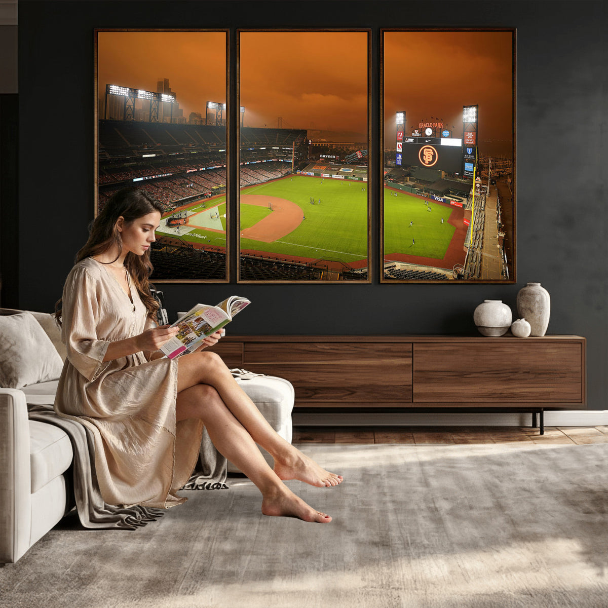 31315-MGV-CV-36X24 - San Francisco Giants Baseball Team Print, Oracle Park Stadium Wall Art Canvas Print