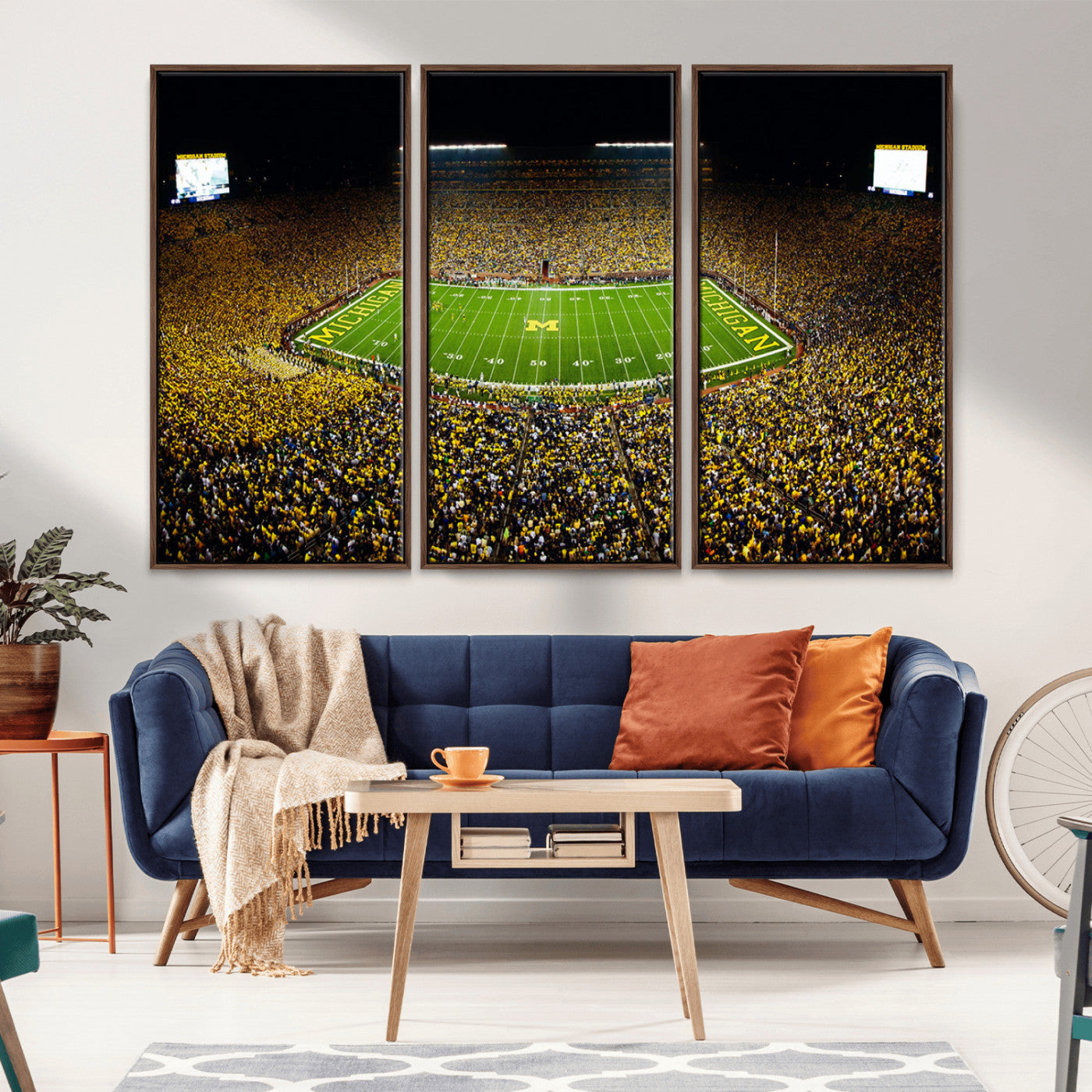 26166-MGV-FC-60X40-3P_Walnut-Stadium in Michigan Wall Art Canvas Print, Framed American Football Stadium Art Picture Print, Football Stadium Field Perfect Sports Room Decor Artwork