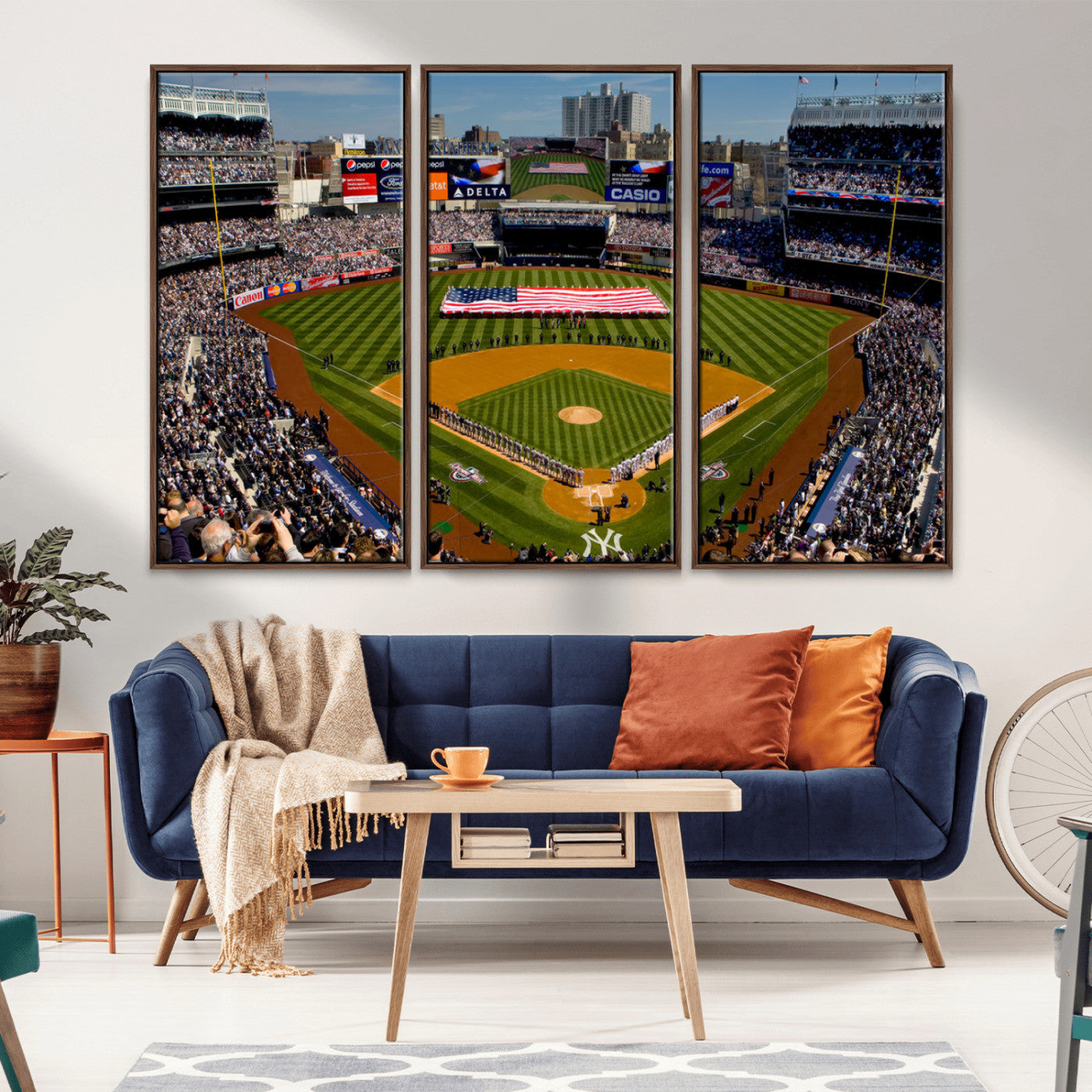 MGV-FC-48X32-3P - Yankee Stadium New York Wall Art Print | 3-Panel Canvas Print of Yankees Baseball Stadium | Large Framed Wall Decor for Baseball Fans | Ready-to-Hang