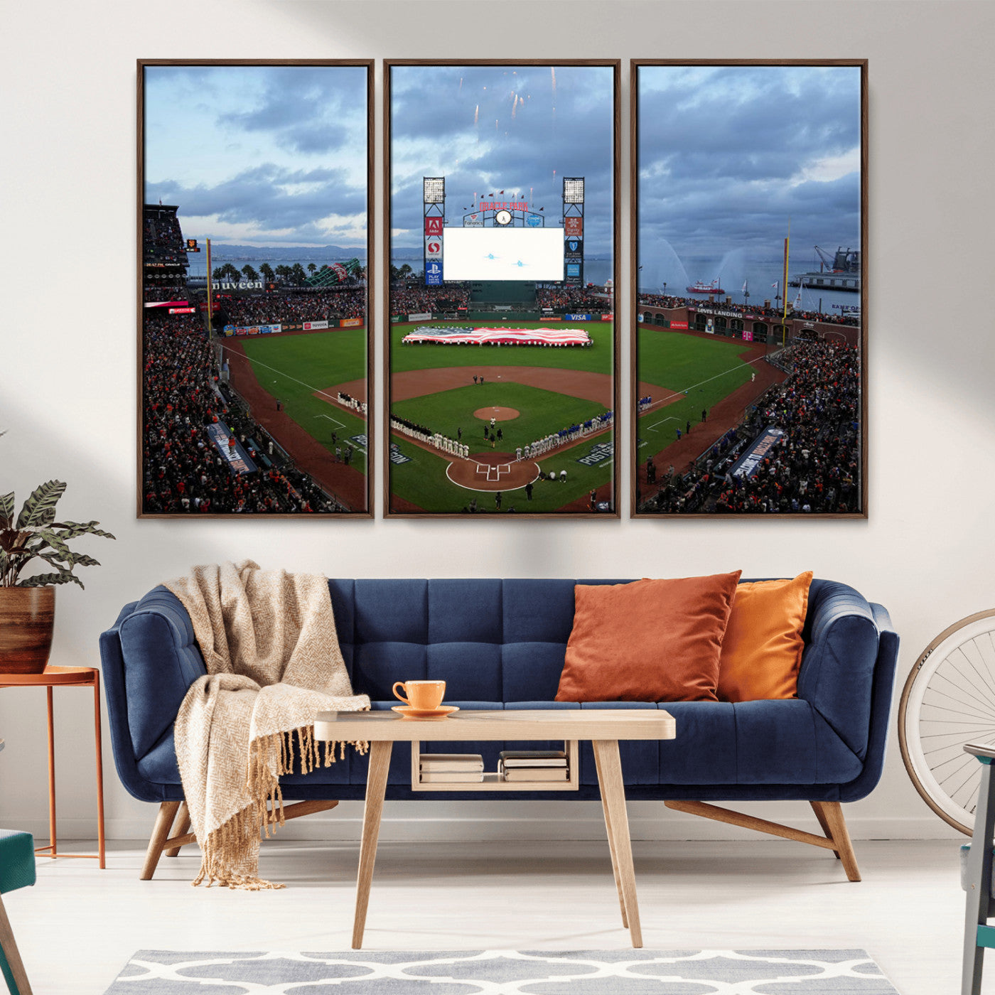 MGV-FC-48X32-3P - Oracle Park San Francisco Giants Wall Art | 3-Panel Canvas Print of Oracle Park Stadium | Large Framed Baseball Wall Decor | Ready-to-Hang MLB Canvas Print