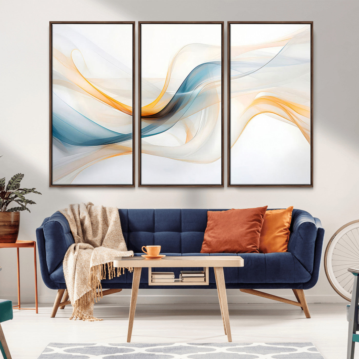 MGV-FC-48X32-3P - Decorative Turquoise Abstract Wave Wall Art Canvas Print