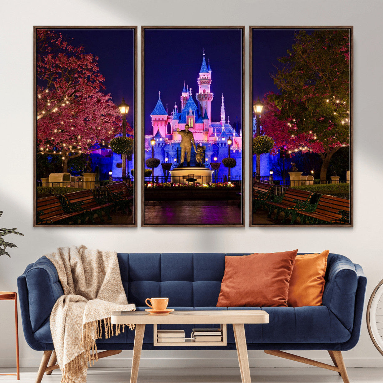 MGV-FC-48X32-3P - Disney Castle Wall Art Canvas Print, Framed Magic Kingdom Art Picture Print, Disney World Perfect Child Room Decor Artwork