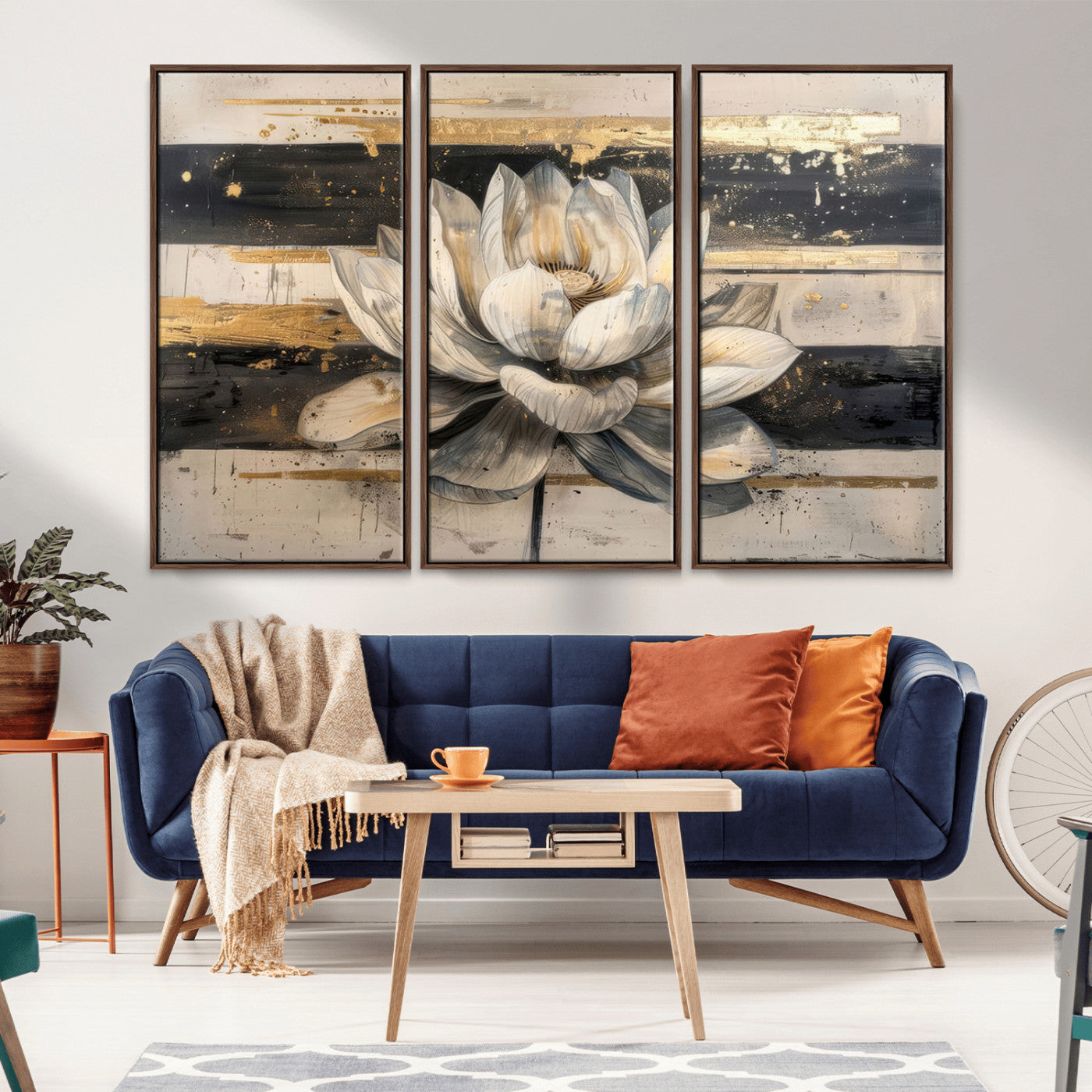 MGV-FC-48X32-3P - Abstract Lotus Flower Wall Art Canvas Print, Meditation Yoga Room Wall Art