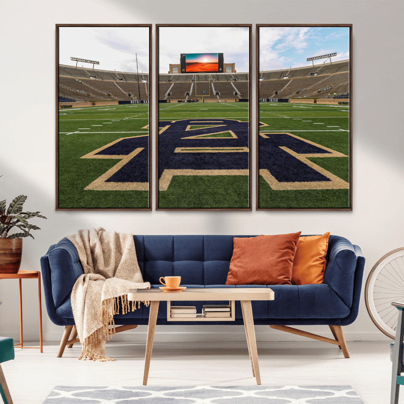 MGV-FC-48X32-3P - Notre Dame Stadium Giclee Canvas Print | Triptych Wall Art Featuring Iconic Notre Dame Football Field | Ready-to-Hang Sports Stadium Decor