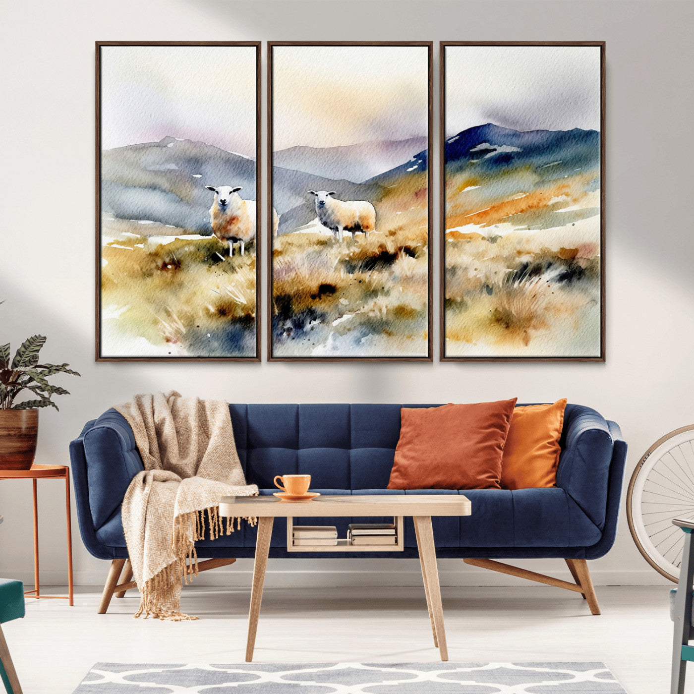 -Watercolor Sheep for Farmhouse Decor Wall Art Canvas Print, Mountain Wall Art Print