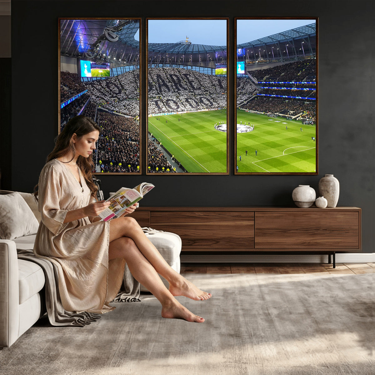 38765-MGV-CV-36X24 - Tottenham Hotspur Stadium Canvas Print, Match Day Triple Canvas Wall Art
