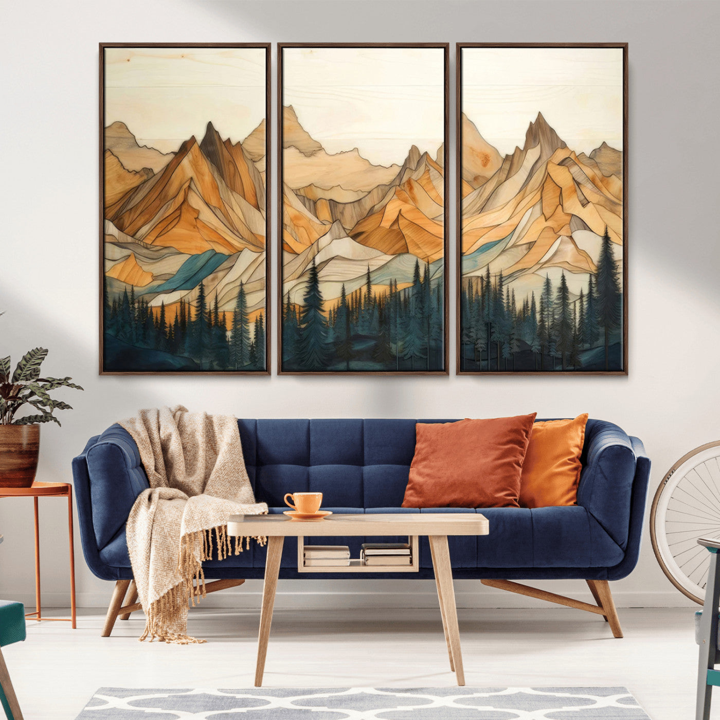 -Rustic Wood Mountain Wall Art Print | Triptych Giclee Print Featuring Handcrafted Forest and