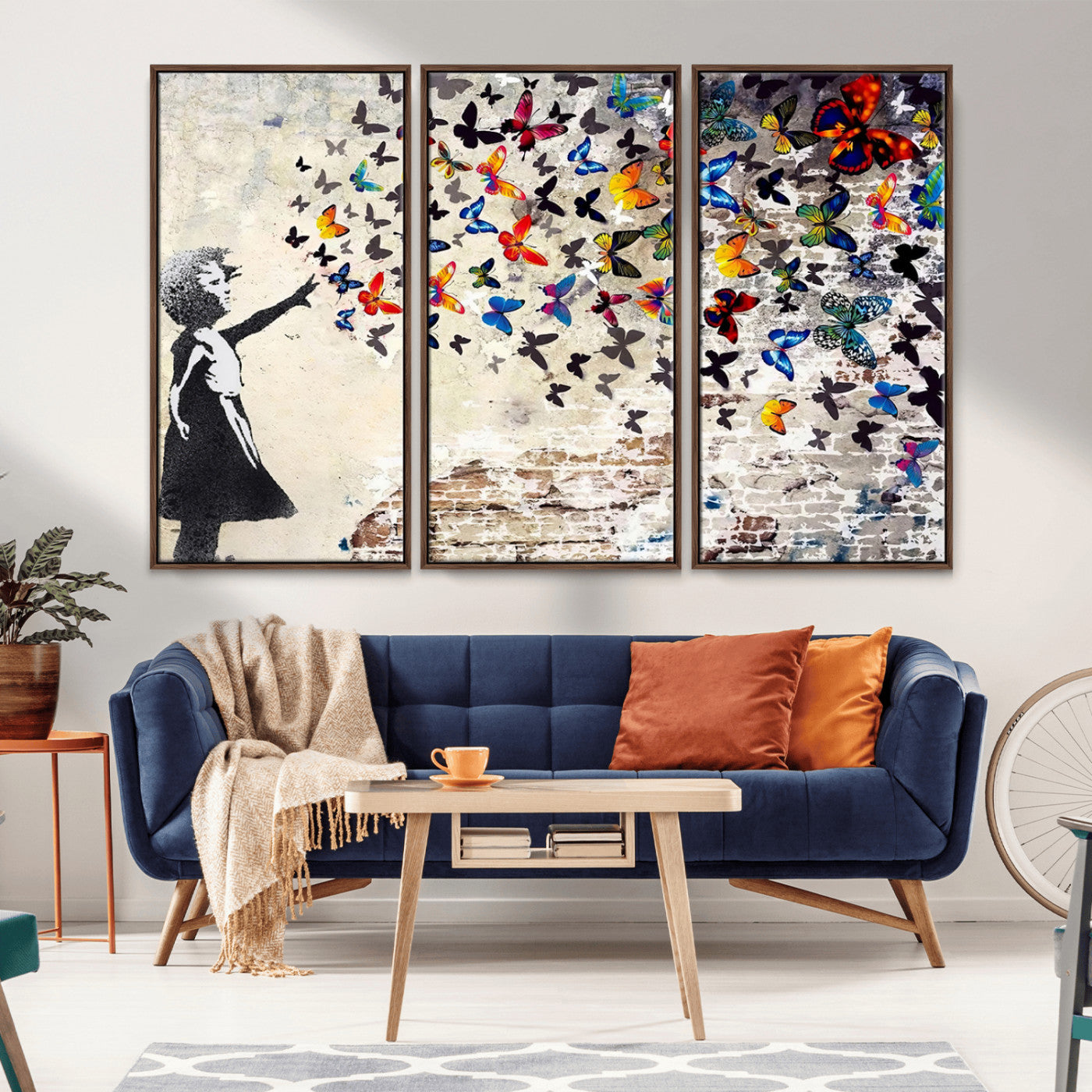 MGV-FC-48X32-3P - Banksy Graffiti Wall Art Canvas Print: Girl Releasing Vibrant Butterflies – Ready to Hang