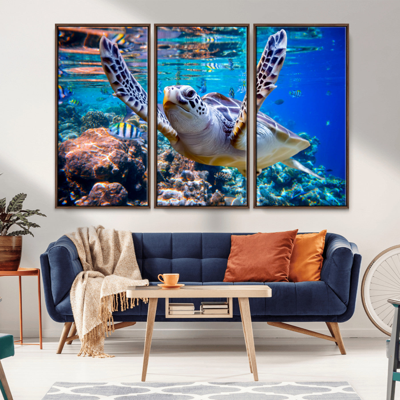 MGV-FC-48X32-3P - Underwater Sea Turtle Wall Art Canvas Print – Vibrant Ocean Coral Reef Décor, Ready to Hang