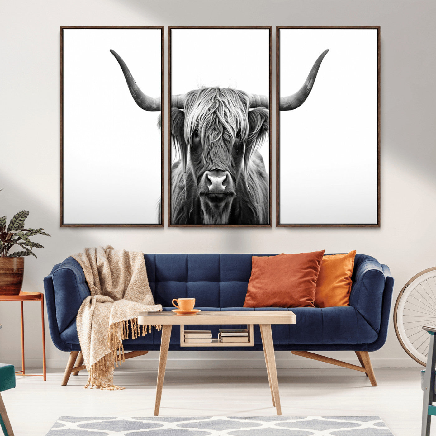 MGV-FC-48X32-3P - Highland Wall Art Canvas Print – Minimalist Black and White Farmhouse Décor, Ready to Hang