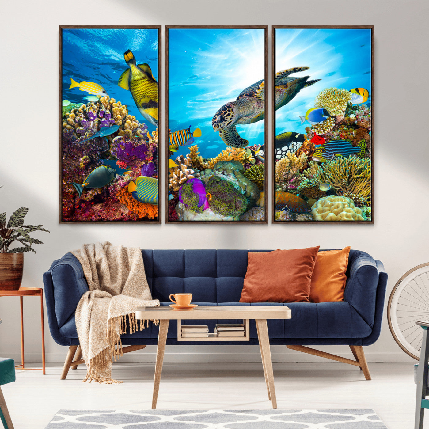 -Colorful Coral Reef and Sea Life Turtle Canvas Print, Underwater Tropical Ocean Wall Art for Home