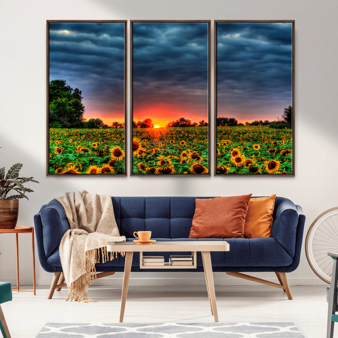 Golden Sunflower Field at Sunset, Breathtaking Sky and Vibrant Flowers Wall Art Canvas Print