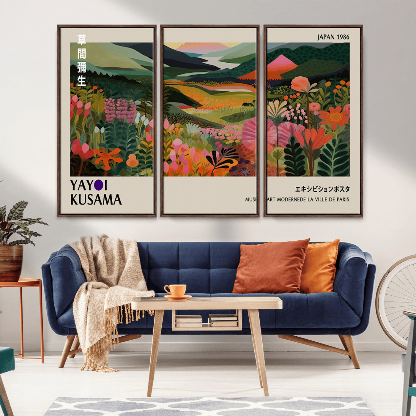 MGV-FC-48X32-3P - Yayoi Kusama Abstract Print, Vibrant Floral Mountain Art Print, Botanical Flower Nature Decor,