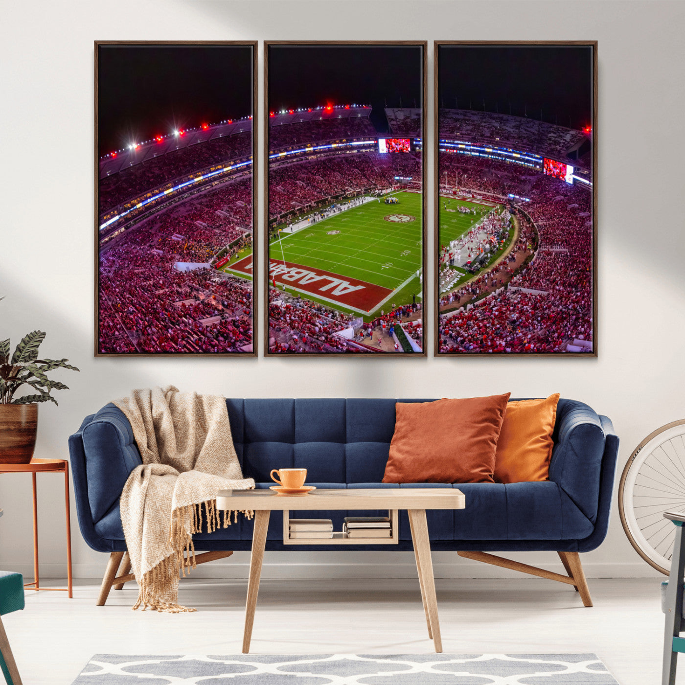 MGV-FC-48X32-3P - Bryant-Denny Stadium Night Game Triple Canvas Wall Art - Alabama Crimson Tide Football Match