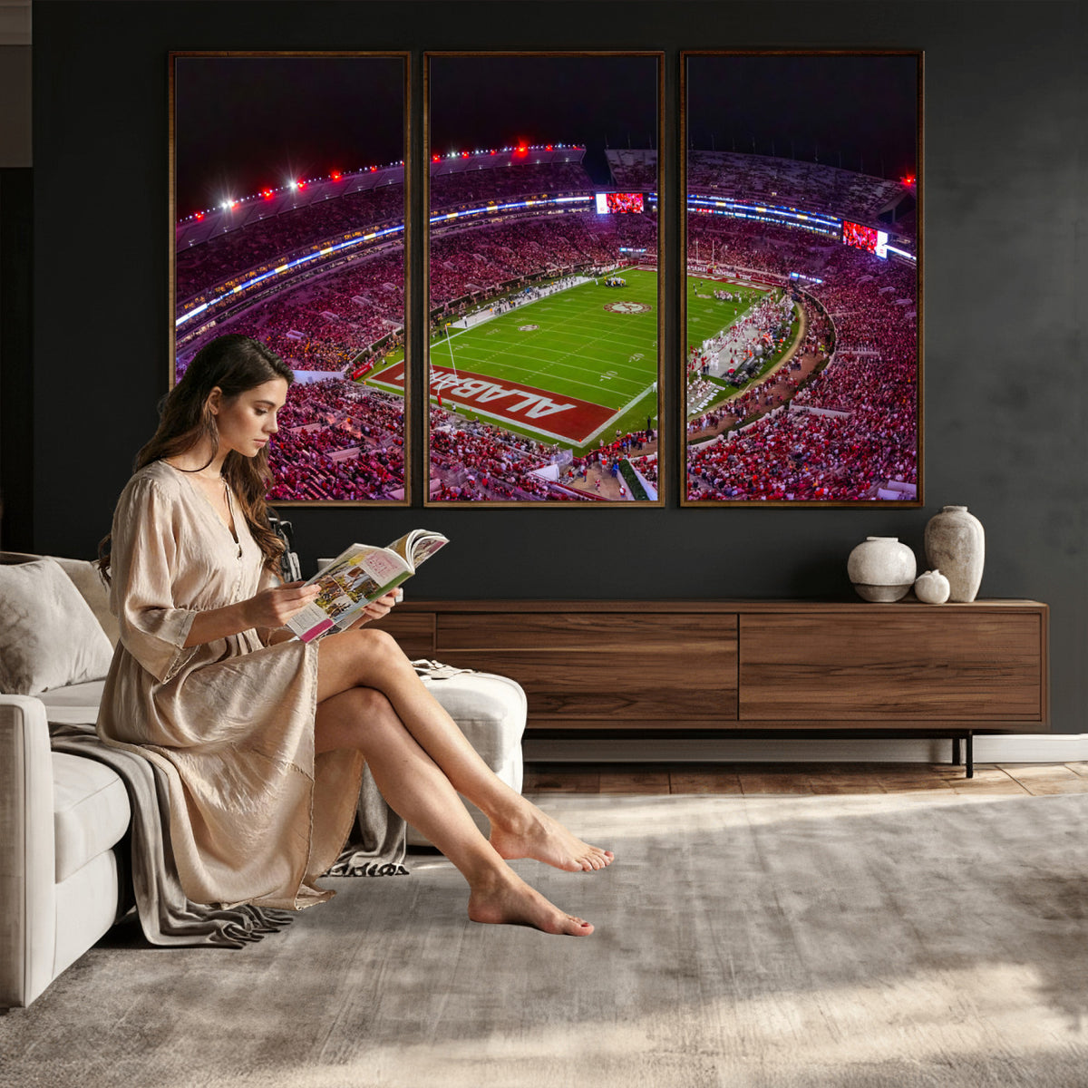 11343-MGV-CV-36X24 - Bryant-Denny Stadium Night Game Triple Canvas Wall Art | Alabama Crimson Tide Football