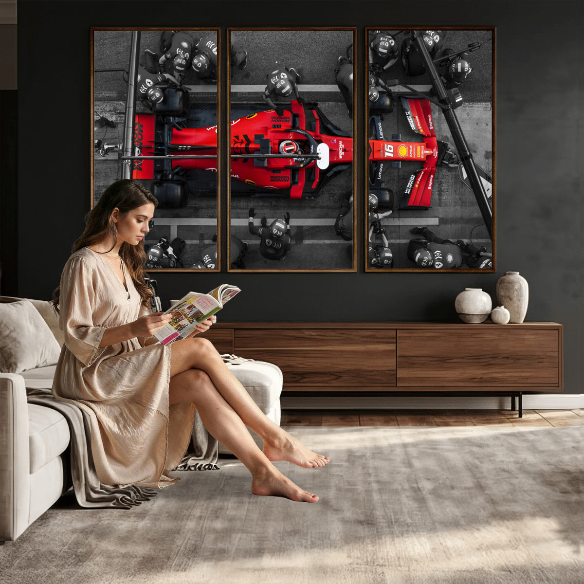 99356-MGV-CV-36X24 - Ferrari Pit Stop Canvas Wall Art | Precision and Speed