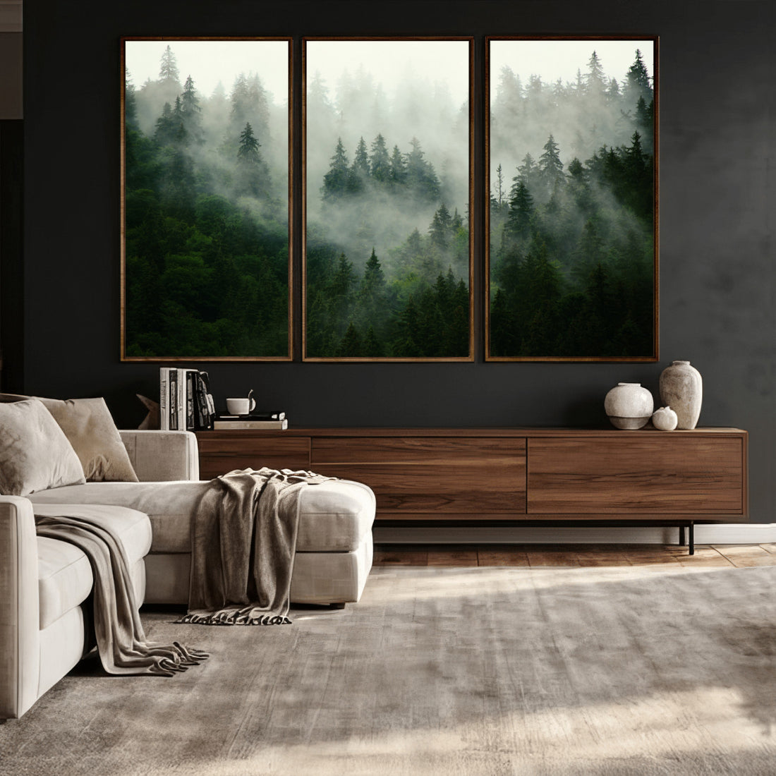 Foggy Forest Wall Art | Tranquil Green Woodland Canvas Print