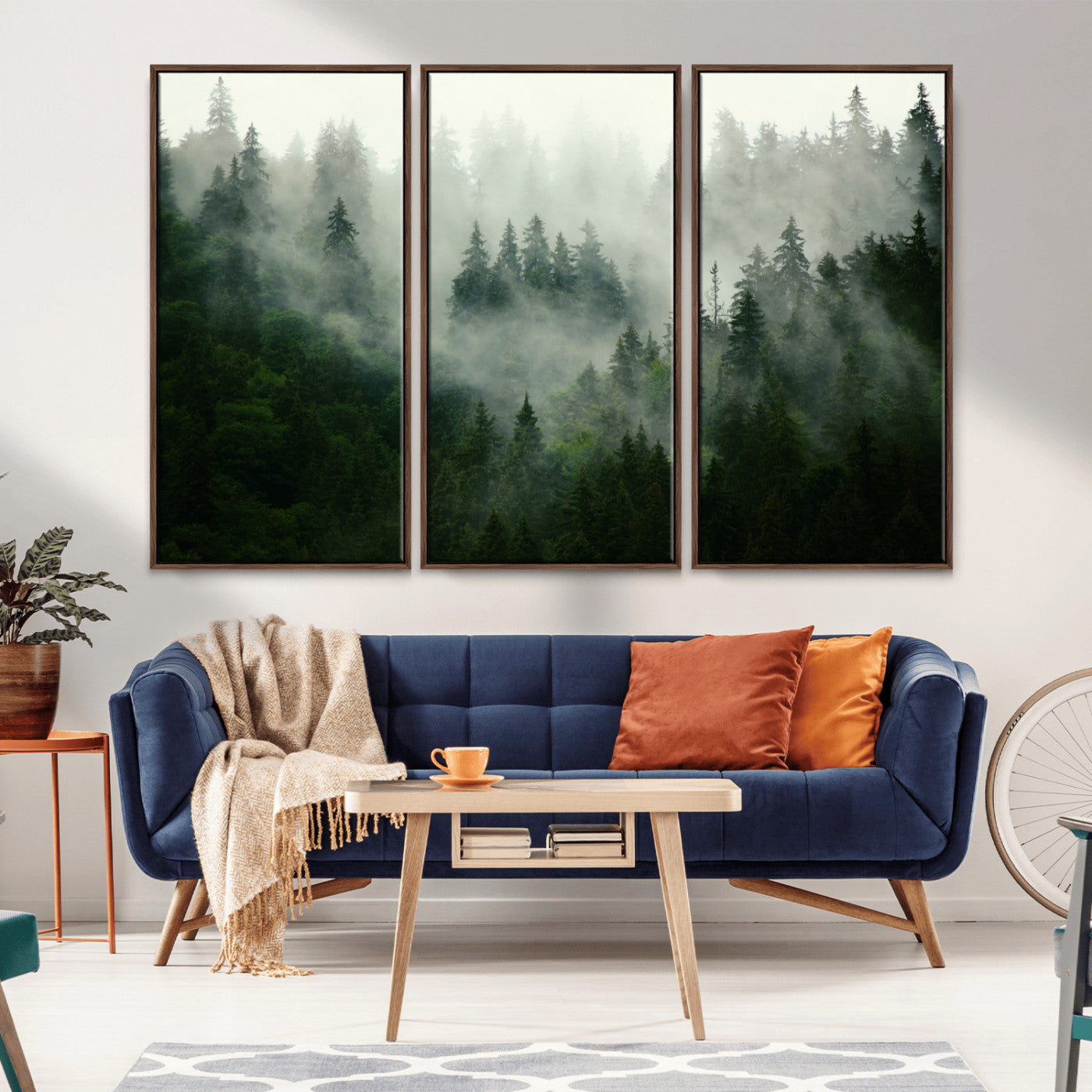 MGV-FC-48X32-3P - Misty Forest Mountain Wall Art Canvas  | Large 3-Panel Foggy Landscape Canvas Print | Nature Misty