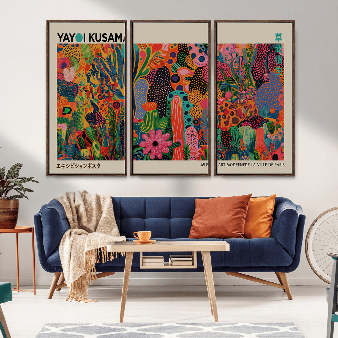 MGV-FC-48X32-3P - Framed Yayoi Kusama 1986 Wall Art Print – Japanese Wall Art Print, Wabi Sabi Yayoi Kusama Print -