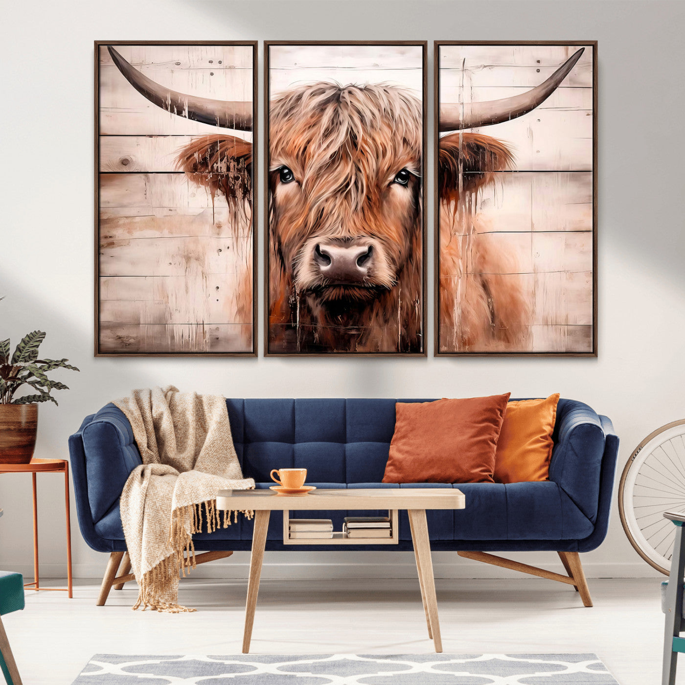 MGV-FC-48X32-3P - Vintage Scottish Highland Cow Cattle Art Print Farmhouse Wall Art Canvas Print