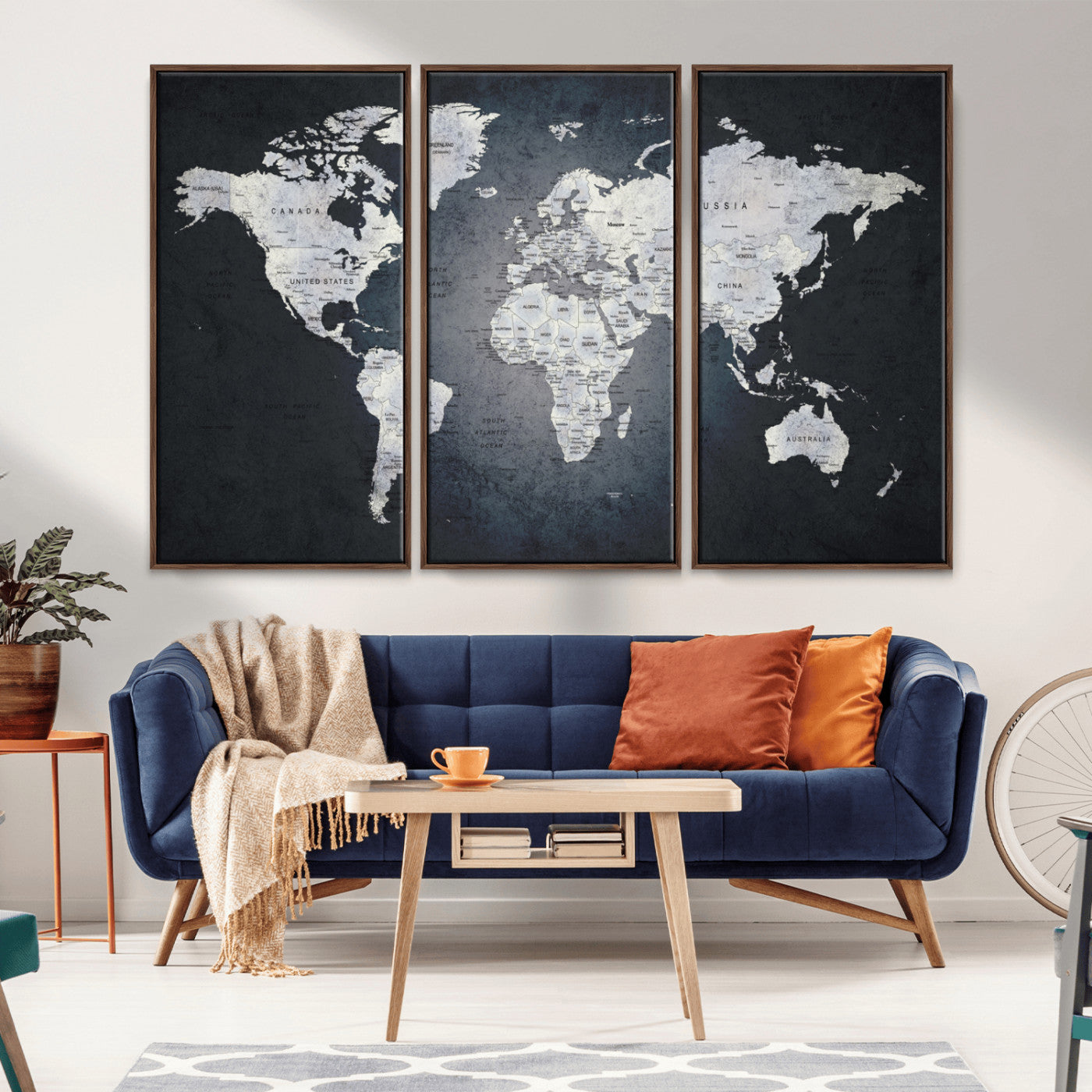 MGV-FC-48X32-3P - World Map Wall Art Canvas Print for Home and Office Decor