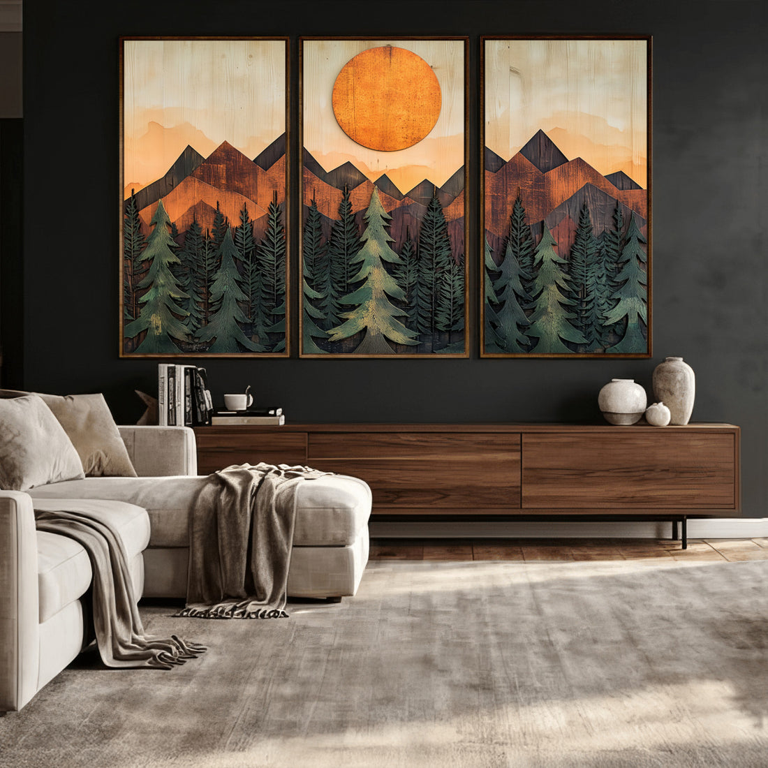 Sunset Mountain Landscape Canvas Wall Art Print, Warm Earth Toned Nature Decor for Living Room