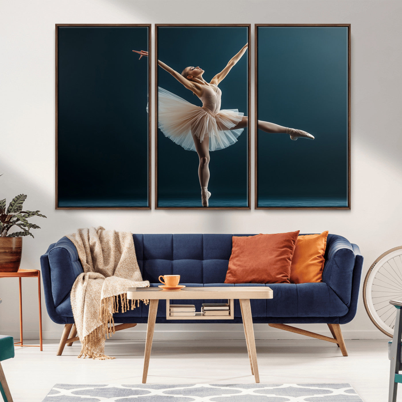 An elegant ballerina captured mid-pose on pointe, radiating grace and strength in a perfectly lit studio setting, her tutu fanned out in delicate symmetry.