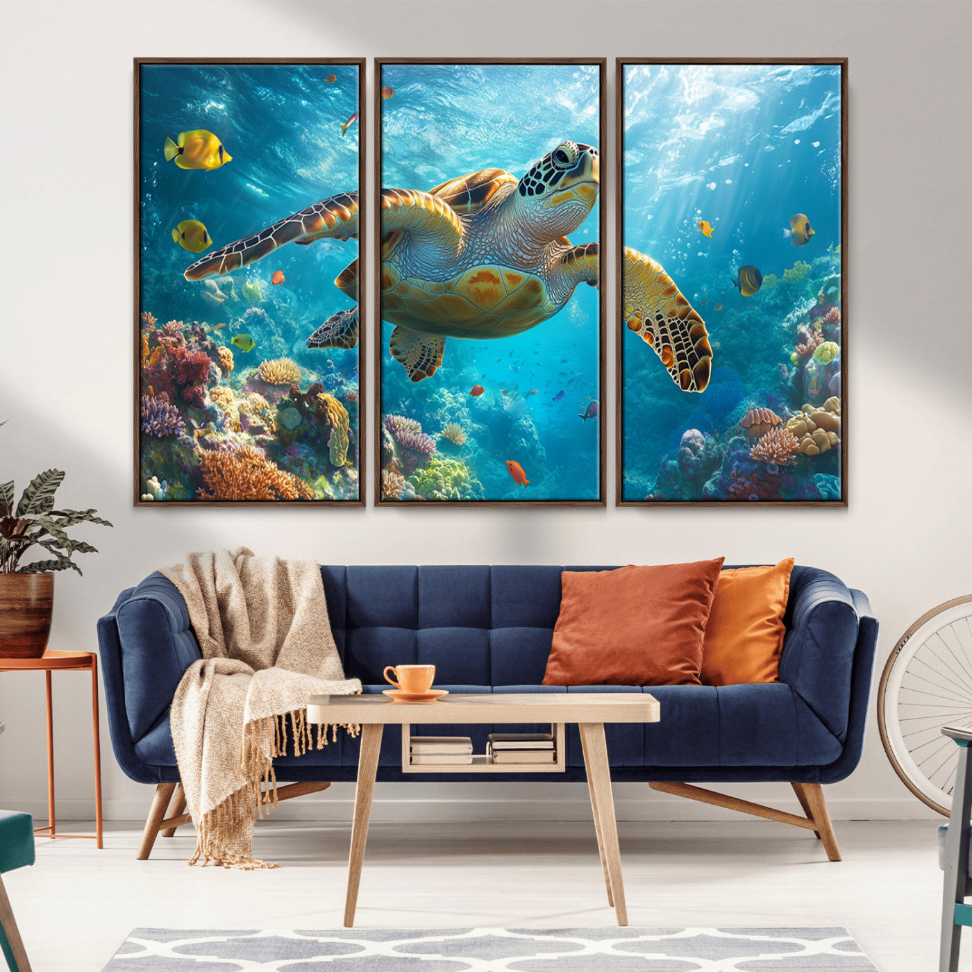 MGV-FC-48X32-3P - Sea Turtle Underwater Canvas Wall Art Print - Vibrant Ocean Wildlife Decor, Marine Wall Art