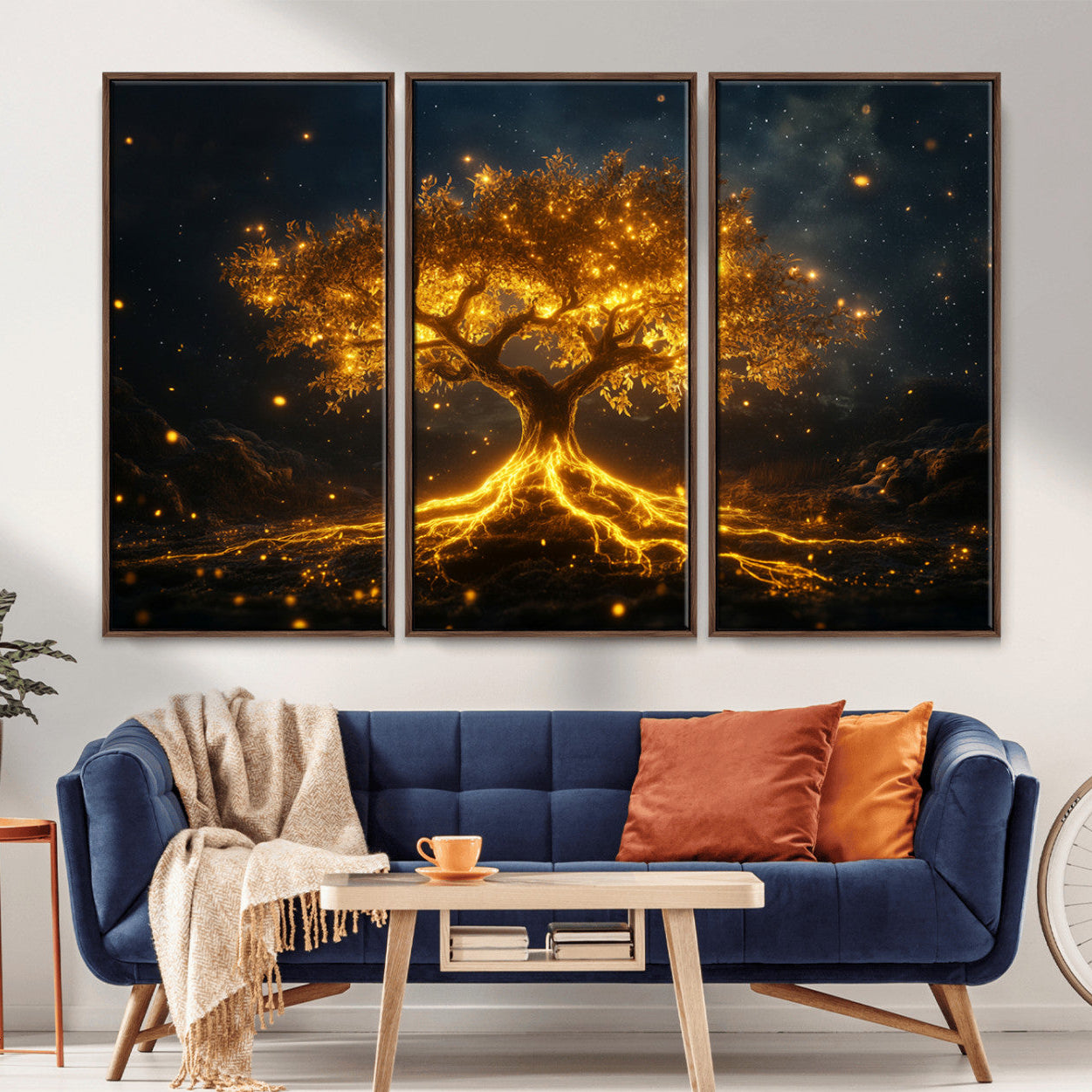 60194-MGV-CV-36X24-Golden Tree of Life Canvas Wall Art Print - Majestic Glowing Tree Design for Living Room, Office, or