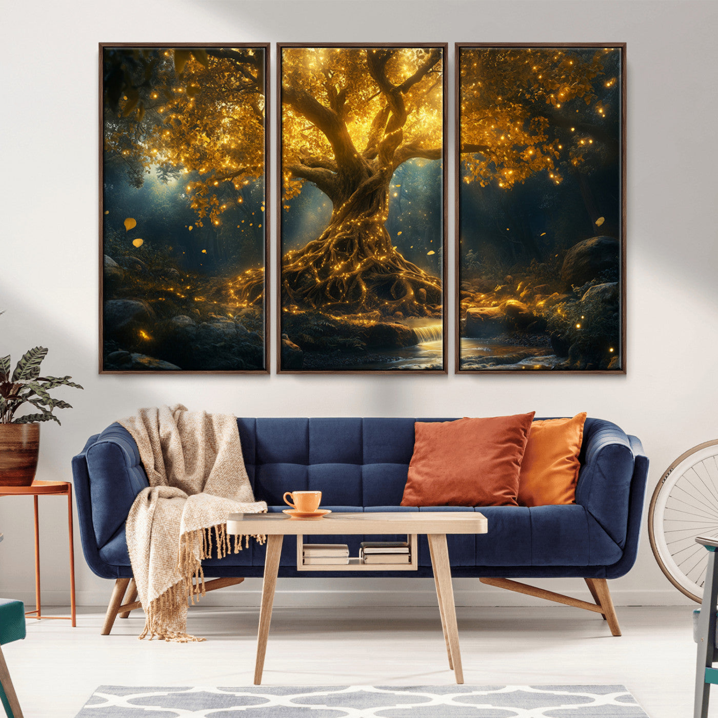 MGV-FC-48X32-3P - Golden Tree of Life Canvas Wall Art Print - Majestic Glowing Tree Wall Art Print