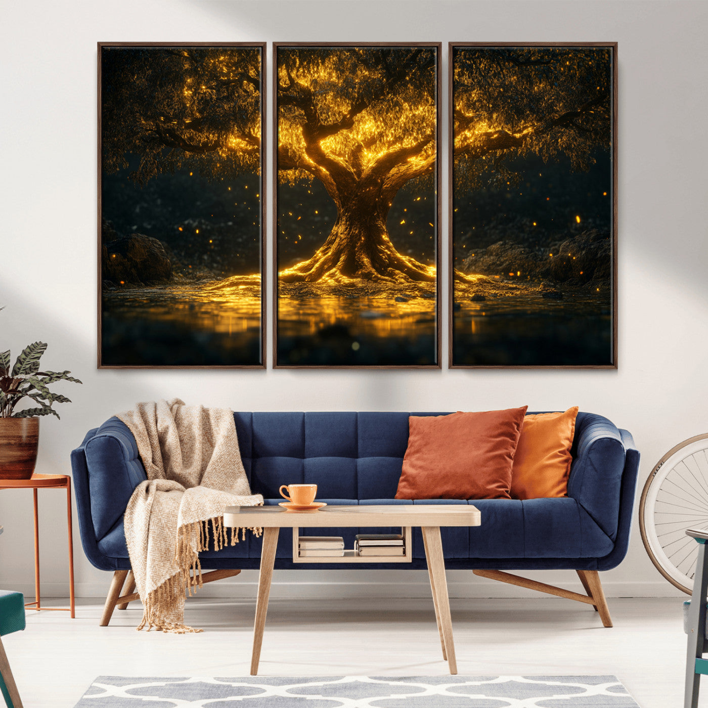 MGV-FC-48X32-3P - Golden Tree of Life Canvas Wall Art Print - Majestic Glowing Tree Wall Art Print