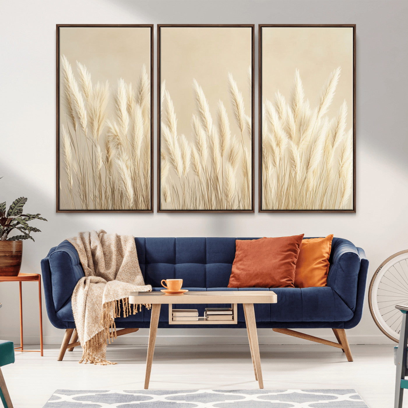 MGV-FC-48X32-3P - Grass Wall Art Print - Elegant Neutral Decor for Living Room, Boho Minimalist Artwork, Ready to Hang