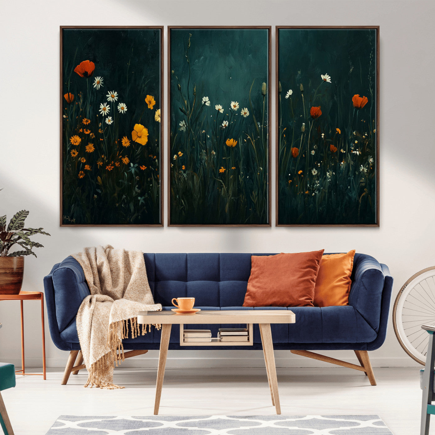 MGV-FC-48X32-3P - Framed Wildflower Field Wall Art, Framed Vintage Botanical Landscape Sign, Floral Decor, Modern