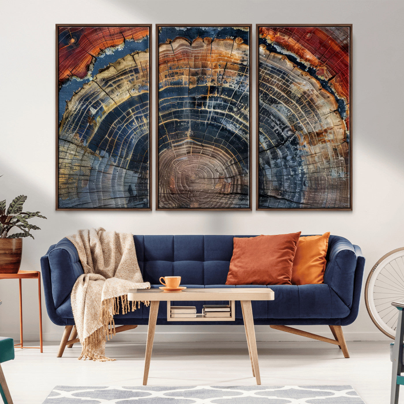 MGV-FC-48X32-3P - Abstract Tree Ring Wall Art, Colorful Framed Tree Ring Wall Decor, Minimalist Home Canvas Art,