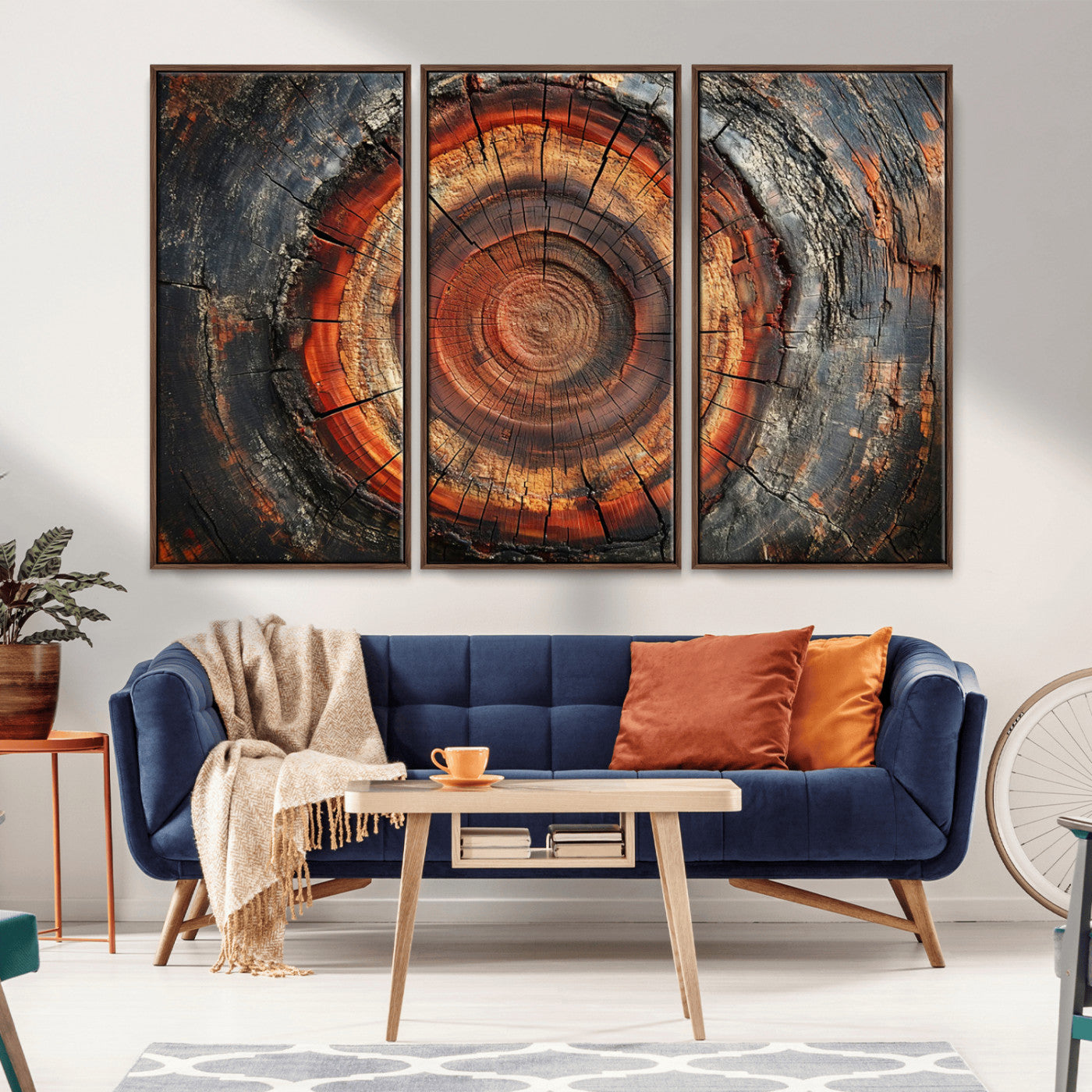 MGV-FC-48X32-3P - Wood Grain Canvas Wall Art - Framed Abstract Tree Ring Framed Wall Art, Wood Grain Canvas Wall