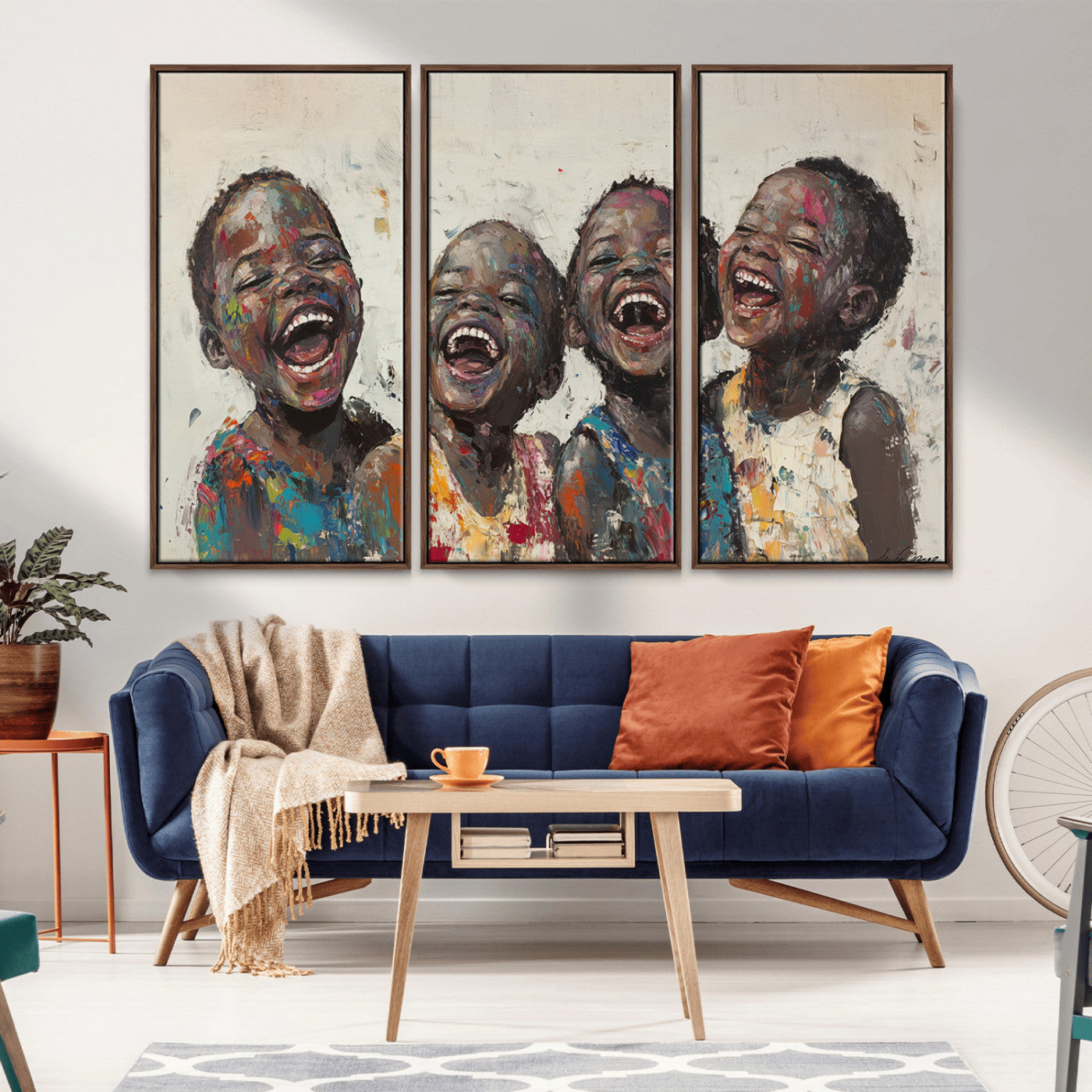 85256-MGV-CV-36X24-Shai Yossef Print - Joyful Childhood Canvas Wall Art - Expressive Impasto Painting of Laughing