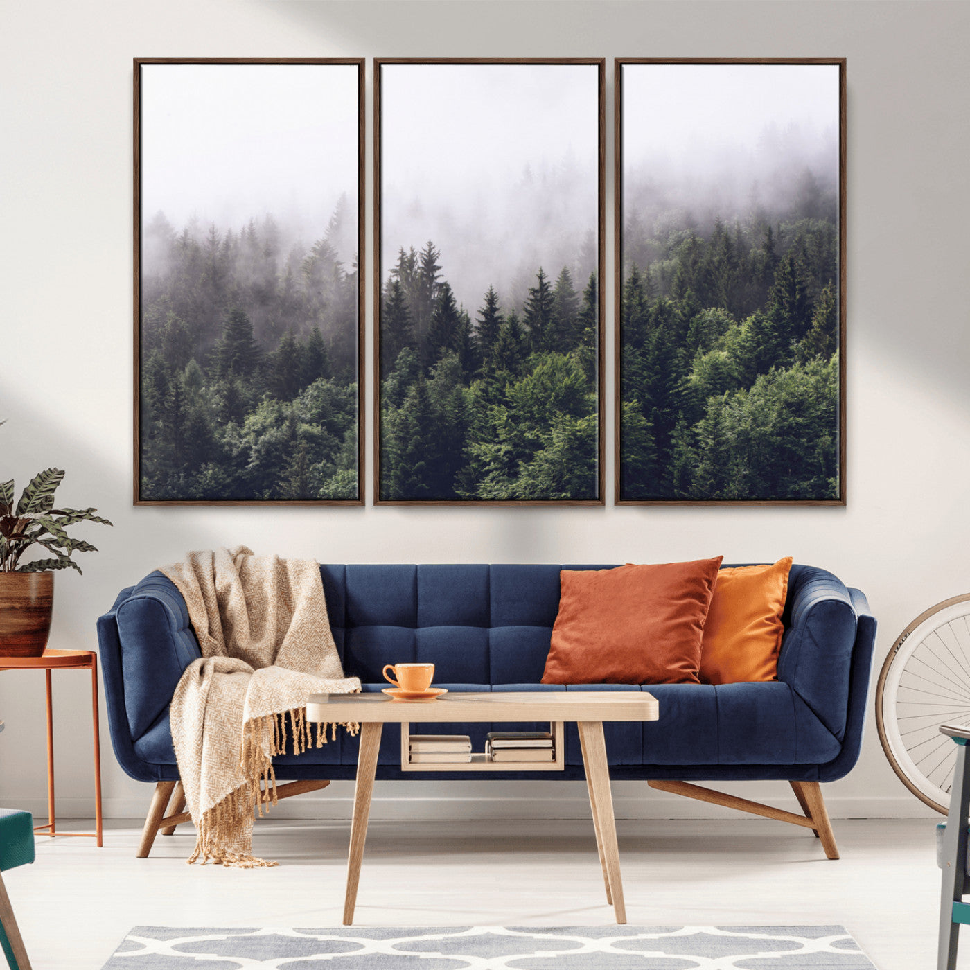 MGV-FC-48X32-3P - Misty Forest Wall Art | Foggy Forest Canvas Print | Large Nature-Inspired Misty Tree Landscape for