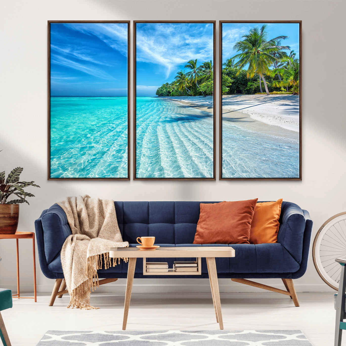 MGV-FC-48X32-3P - Tropical Beach Wall Art Canvas Print - Serene Ocean Landscape with Crystal Clear Turquoise Water and