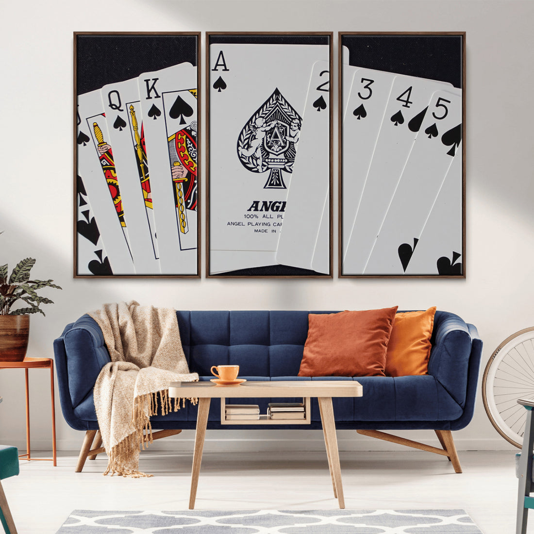 Poker Wall Art - Playing Cards Canvas Wall Art Print - Ace of Spades and Royal Flush Design