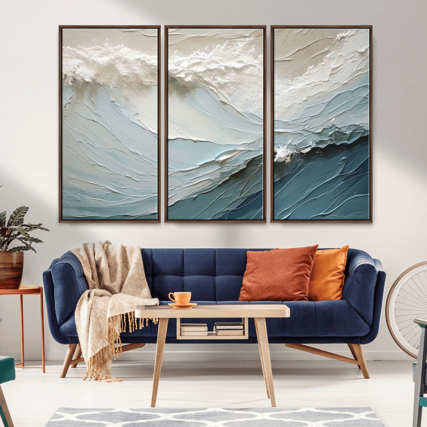 MGV-FC-48X32-3P - Waves Abstract Wall Art Print, Modern Framed Abstract Canvas Print, Abstract Painting for Living