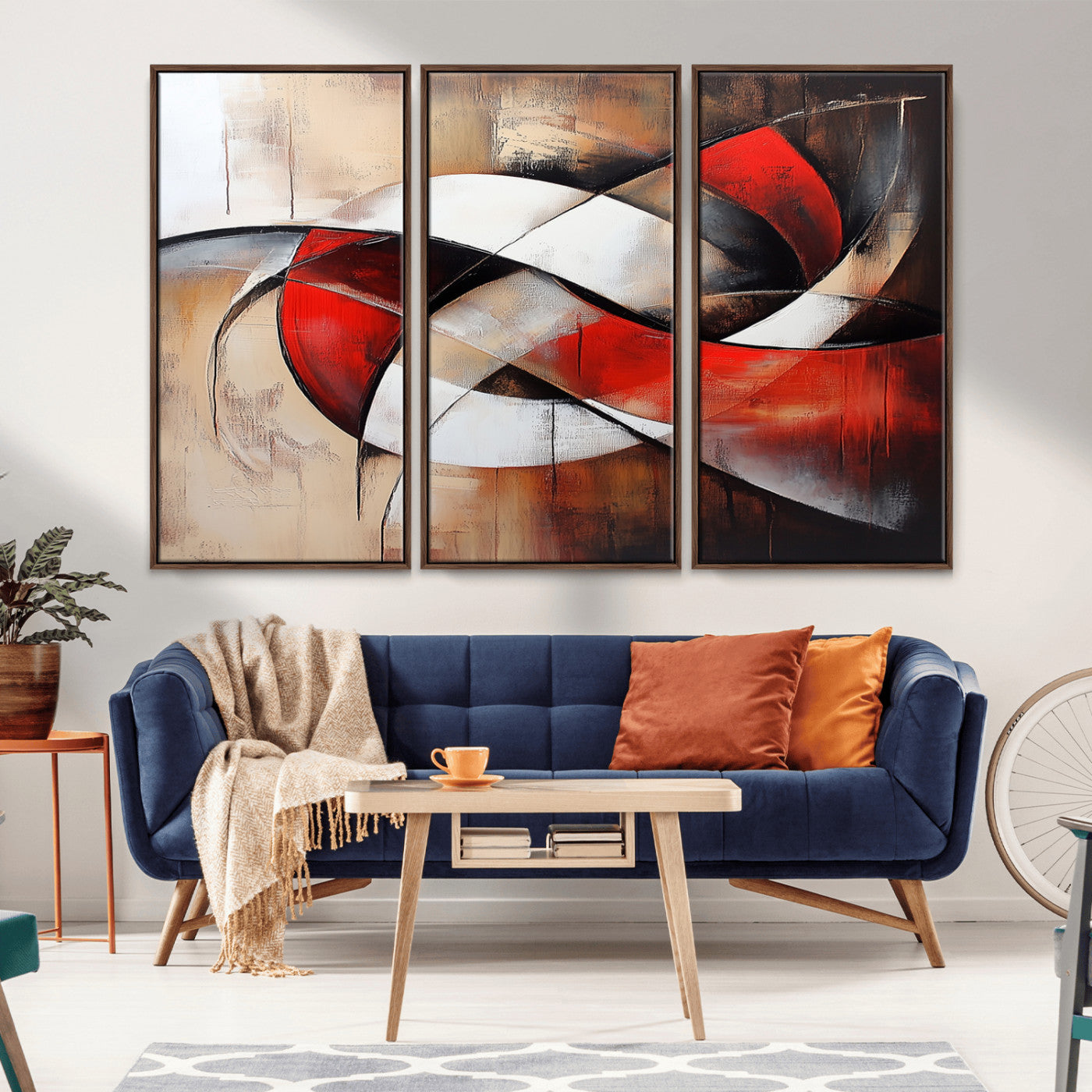 MGV-FC-48X32-3P - Abstract Wall Art - Modern Red and White Canvas Wall Art Print - Bold Geometric Abstract Canvas for