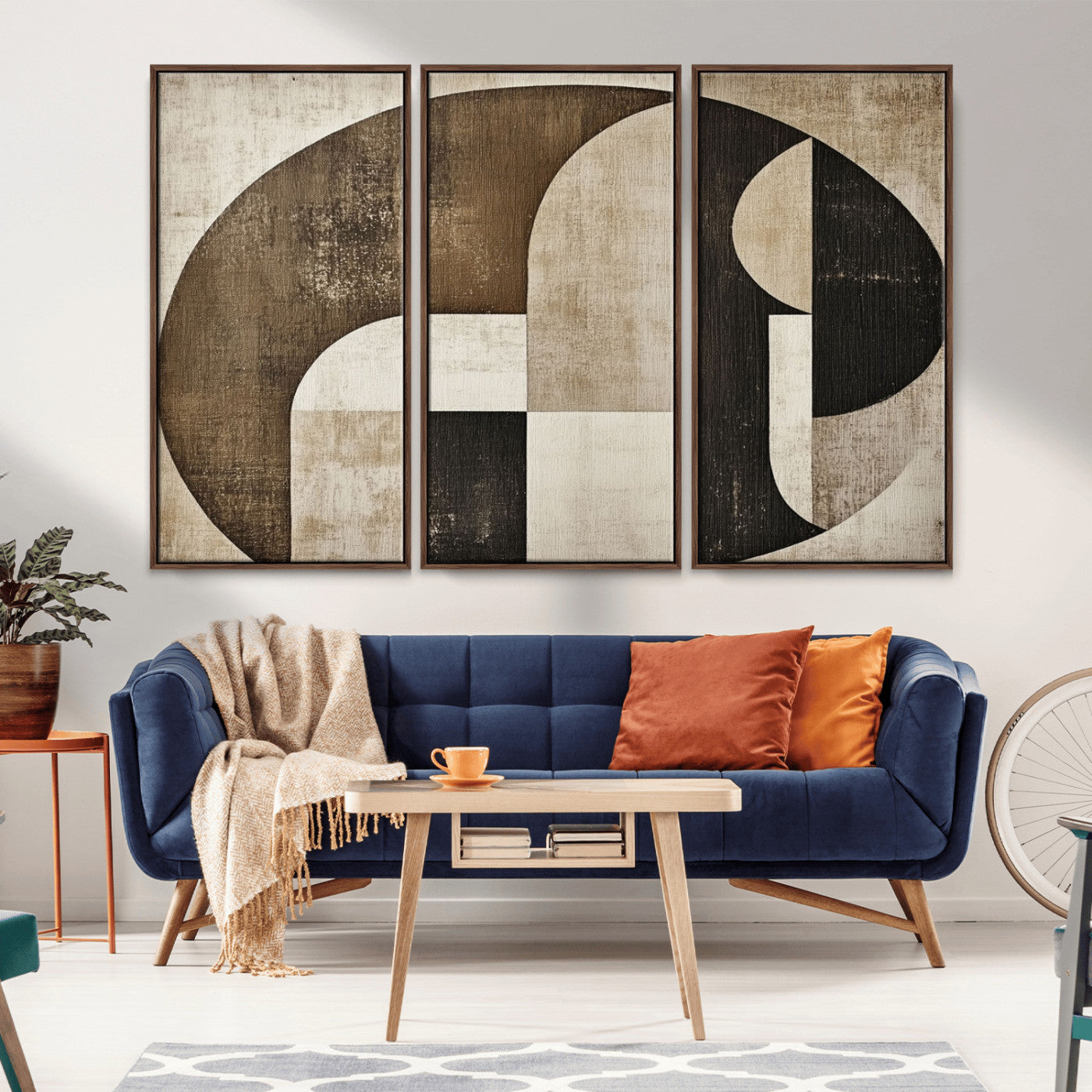 MGV-FC-48X32-3P - Wabi Sabi Abstract Wall Art | Geometric Modern Minimalist Canvas Print with Neutral Mid Century Art