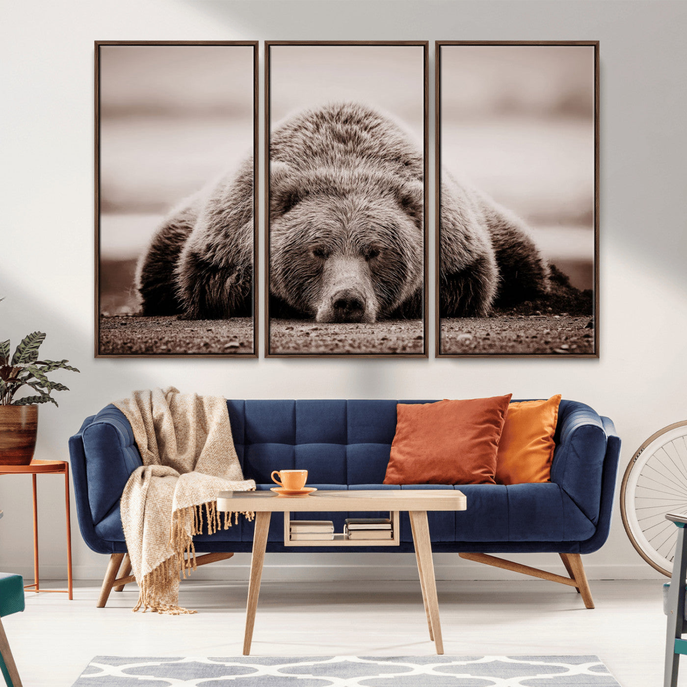 MGV-FC-48X32-3P - Grizzly Bear Wall Art Print - Bear Canvas Wall Art - Rustic Bear Portrait Canvas Print for Cabin Wall Decor and Nature-Inspired Spaces